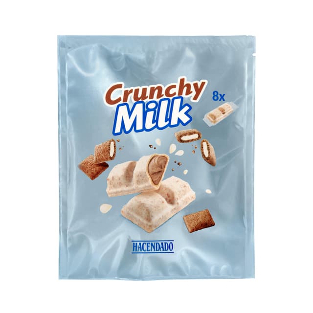 Barritas crujientes Crunchy Milk Hacendado con relleno de cereales y chocolate con leche